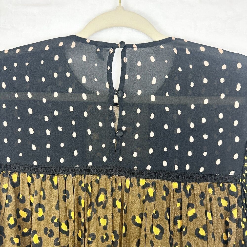Anthropologie Blank London Eclectic Leopard Peasant Blouse Size XS Patchwork - Picture 6 of 8